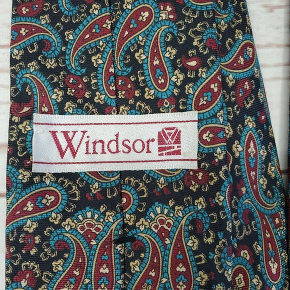 Blue Teal Paisley Men's Polyester Windsor Neck Tie - Picture 3 of 8